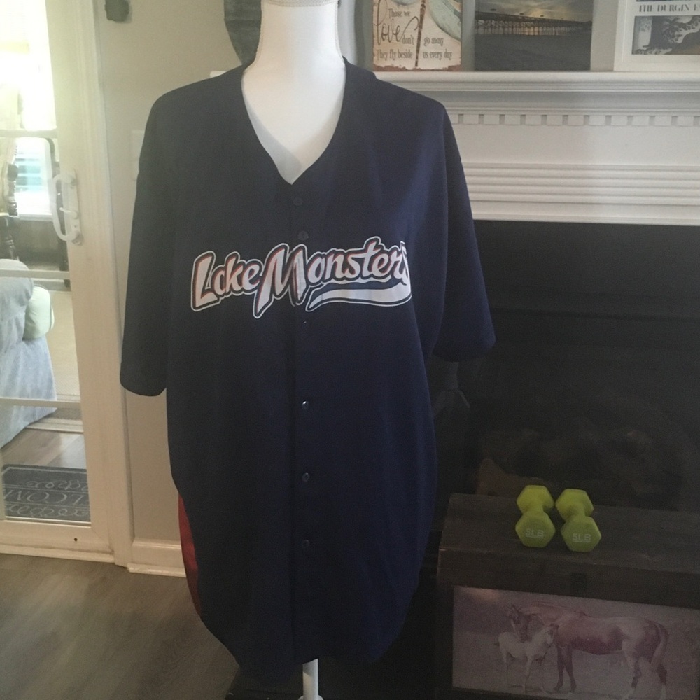 Men's Navy 'Lake Monsters' Button-Up Baseball Jersey